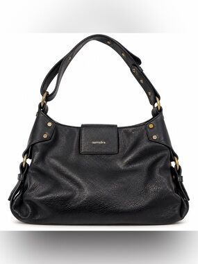 Samsara Black Hobo Shoulder Bag Adjustable Strap Brass Hardware AS IS